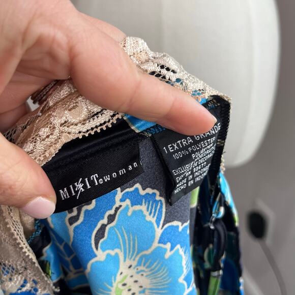 Y2K MIXIT Blue Floral Lace Trim Babydoll Cami Top 2000s Goth Plus 1X - Picture 8 of 10